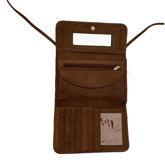 Boulder Ridge Brown Leather Folding Crossbody Bag Wallet Purse Handbag - Picture 3 of 5